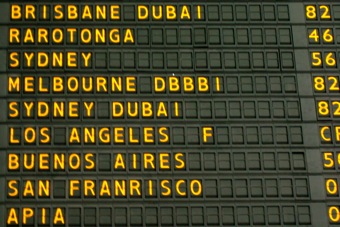 AKL Departure Board with spelling mistakes
